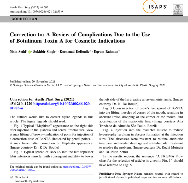 Correction to - A Review of Complications Due