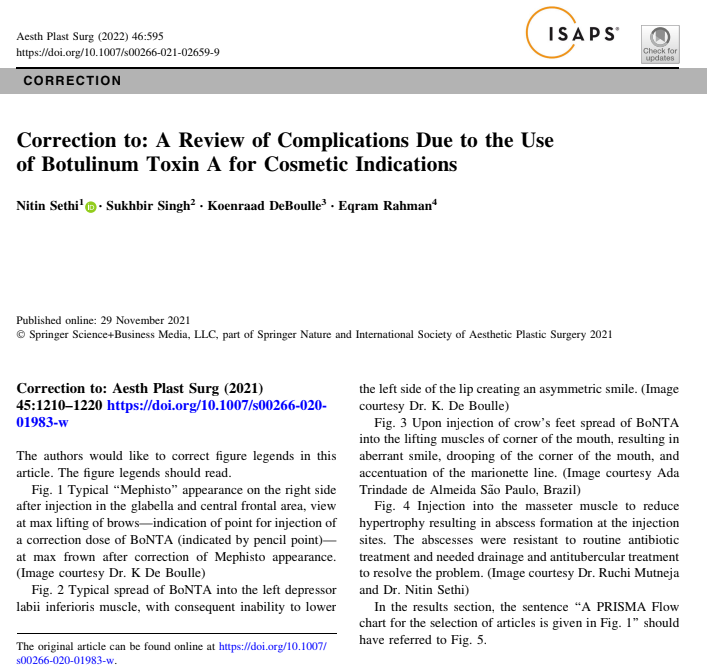 Correction to - A Review of Complications